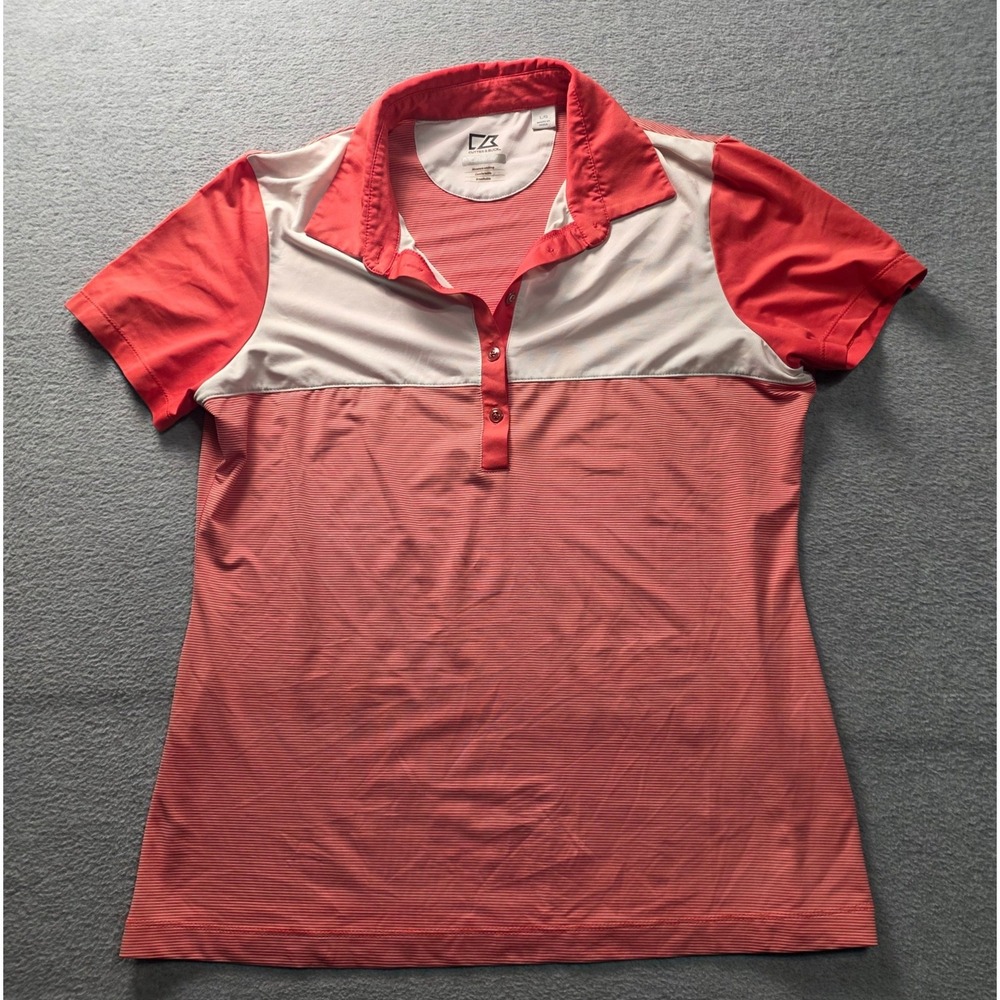 Golf Polo Shirt Womens Large CB DryTec Coral Performance Cutter & Buck